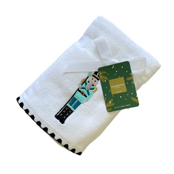 Kassatex Embroidered NUTCRACKER Hand Towels Set of 2 Christmas Fine Linens New - Picture 7 of 16